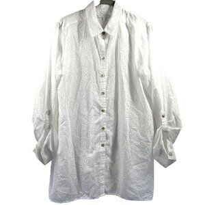 Foxcroft Shaped Women's Top Size 12 Solid White Semi Sheer Floral Roll Tab L/S
